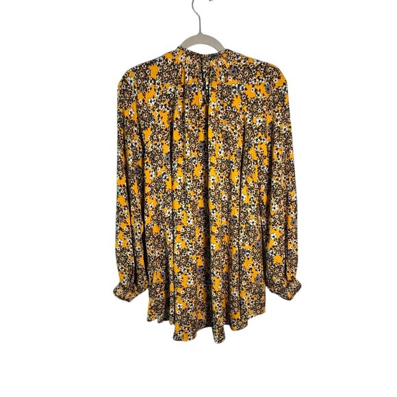 Free People Yellow Floral Boho Smocked Long Sleeve Top Tunic S - Picture 7 of 8